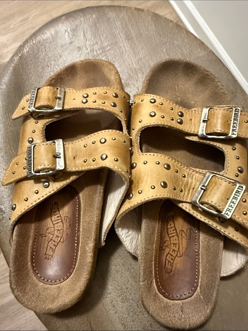 Freebird Asher Studded Double-Buckle Slide Sandals - Gold